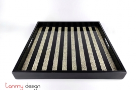 Black square lacquer tray attached with eggshell stripes 40cm